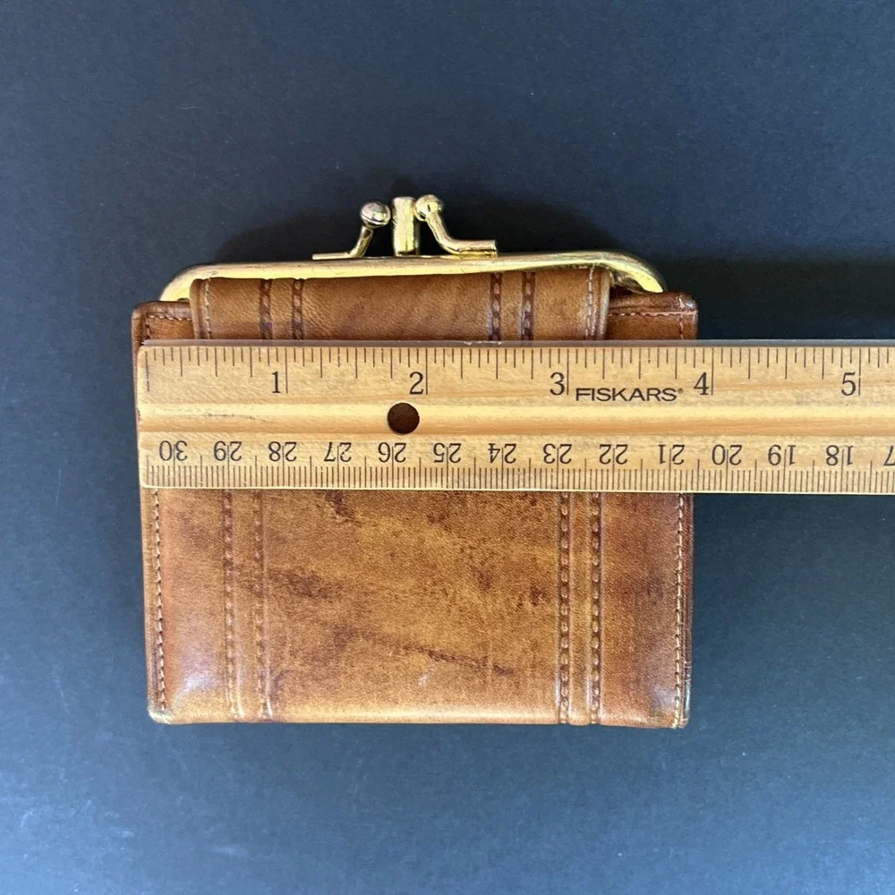 VTG Di Lido Ranchero Cowhide Leather Men's Bifold Wallet Double Kisslock Brown